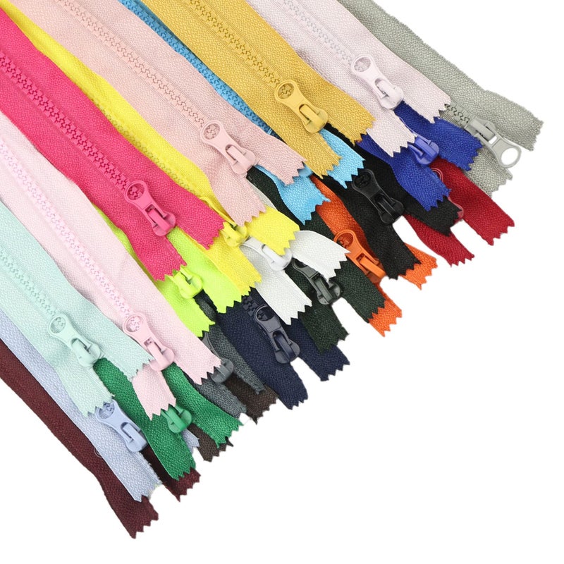 Wonesifee 22PCS Zippers Colorful Resin 22Colors Zippers with Pulls #5 Plastic Non-separating Close-end Zippers for pockets Handbags DIY Sewing Craft Bags Mixed Resin Zippers (30cm/12inch) - Image 1